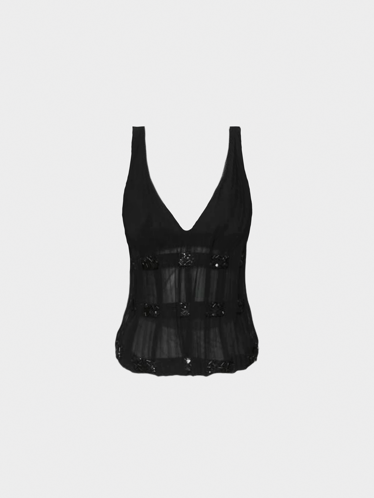 La Perla 2000s Black Mesh Beaded Tank Top