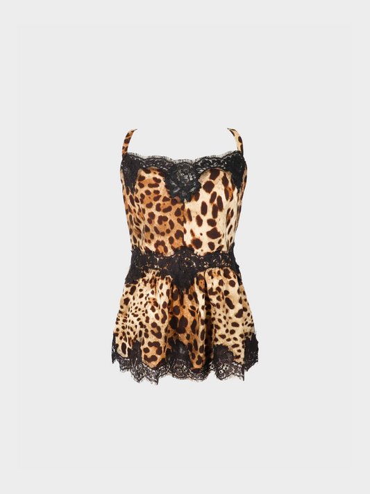 Dolce and Gabbana 2010s Leopard Print Silk Lace Top