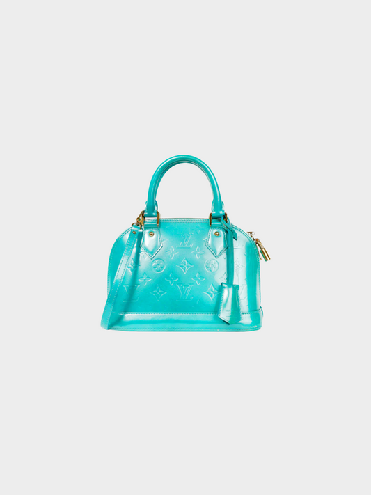 Louis Vuitton 2010s Turquoise Alma BB Turquoise Monogram Vernis Bag