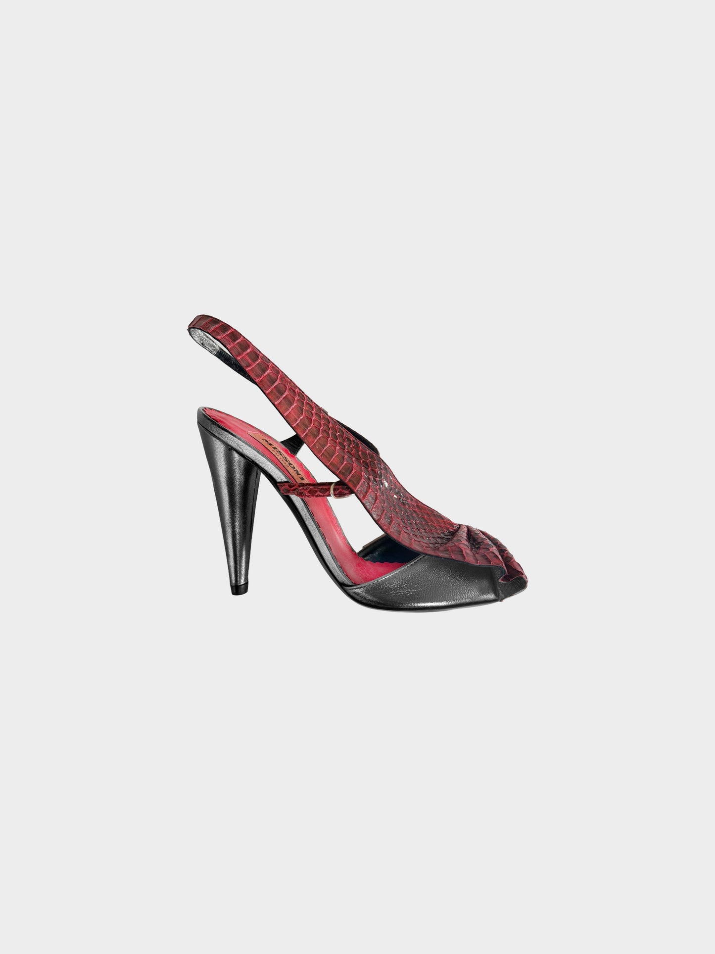 Missoni Fall 2020 Red Python and Silver Leather Slingback Heels