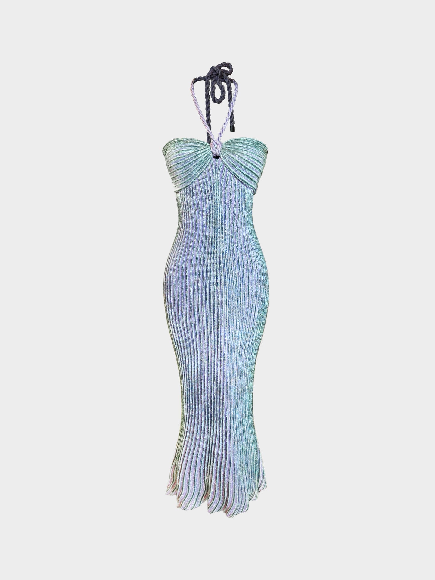 Missoni 2000s Purple and Green Knitted Long Halter Dress