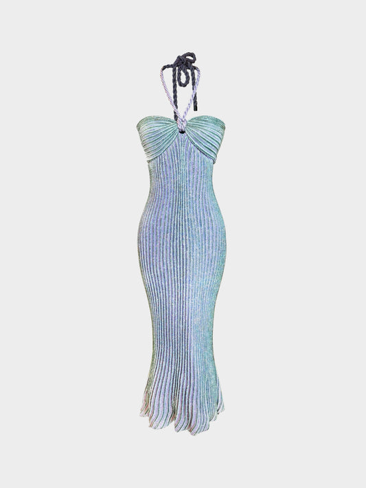 Missoni 2000s Purple and Green Knitted Long Halter Dress