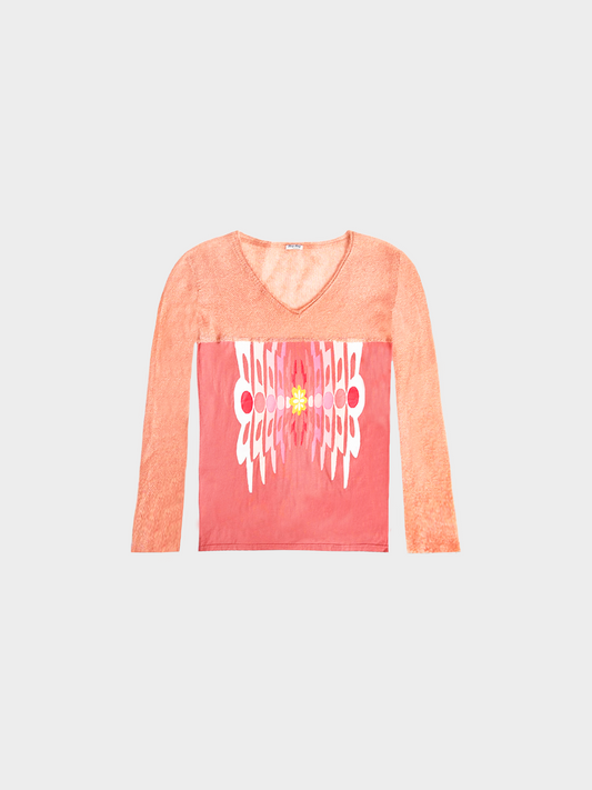 Miu Miu FW 2003 Pink Graphic Printed Mohair Long Sleeved Top