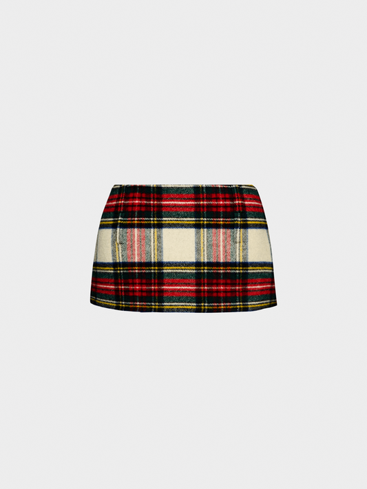 Miu Miu 2020s Plaid Wool Micro Mini Skirt