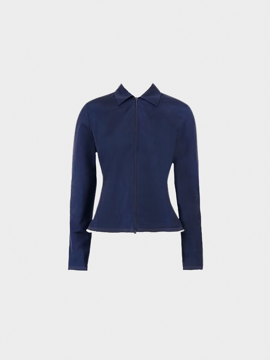 Miu Miu SS 2000 Navy Nylon Zipped Top