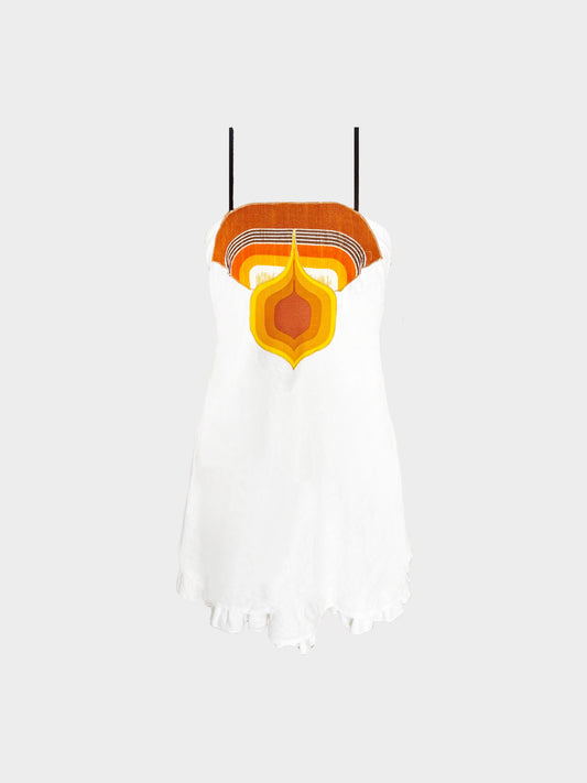 Miu Miu SS 2005 White Cotton Linen Abstract Print Dress