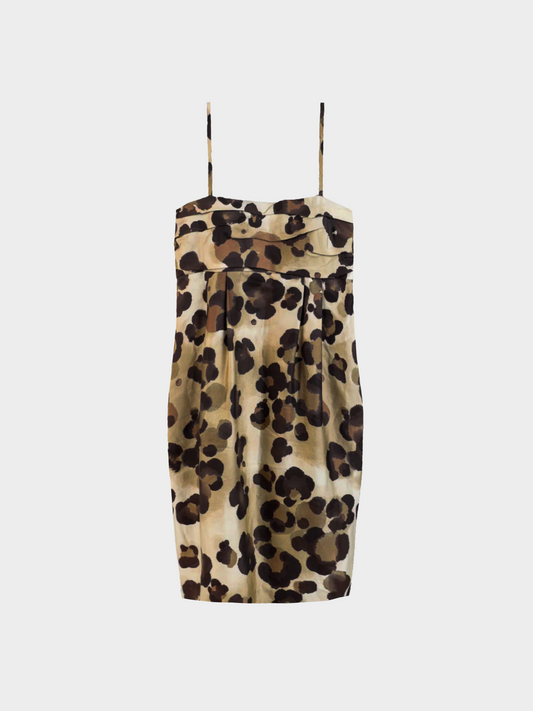 Moschino 1990s Cheap and Chic Brown Leopard Silk & Cotton Empire-Waist Dress
