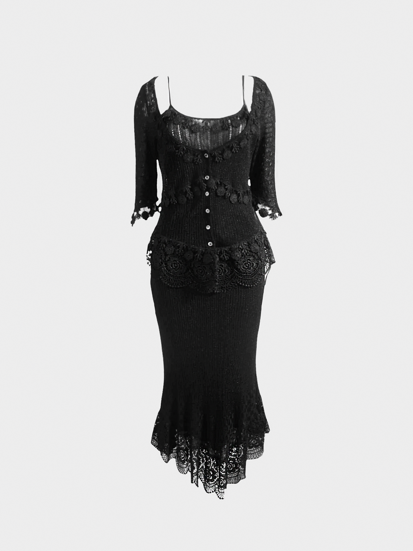 Moschino 1990s Black Knit Dress and Cardigan Set