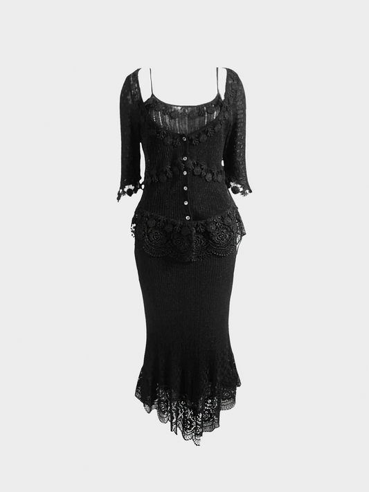 Moschino 1990s Black Knit Dress and Cardigan Set