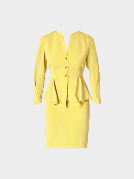 Thierry Mugler Early 1990s Yellow Peplum Jacket and Skirt Set