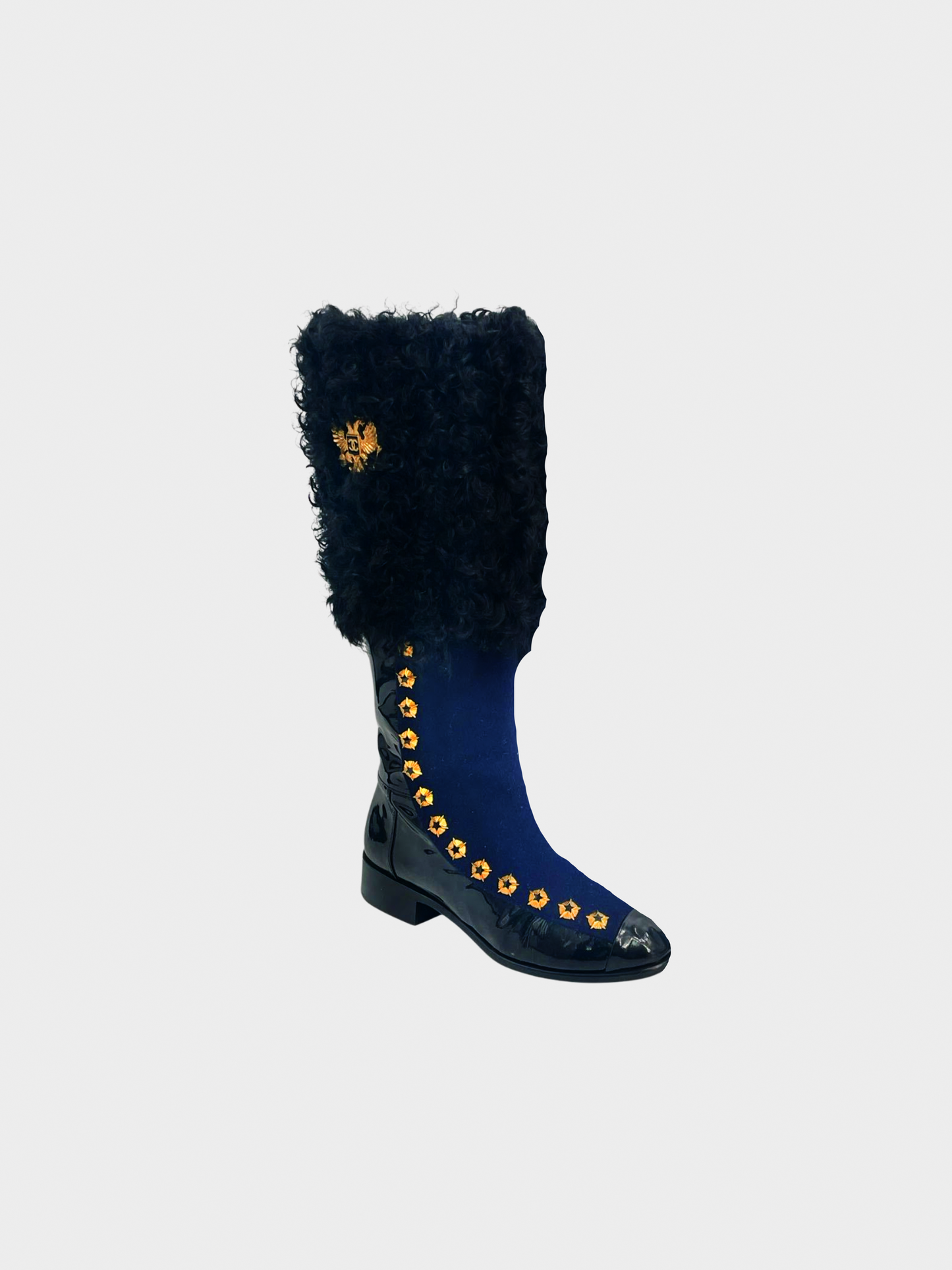 Chanel Metiers d'Art 2009 Blue and Black Moscow Leather and Shearling Boots