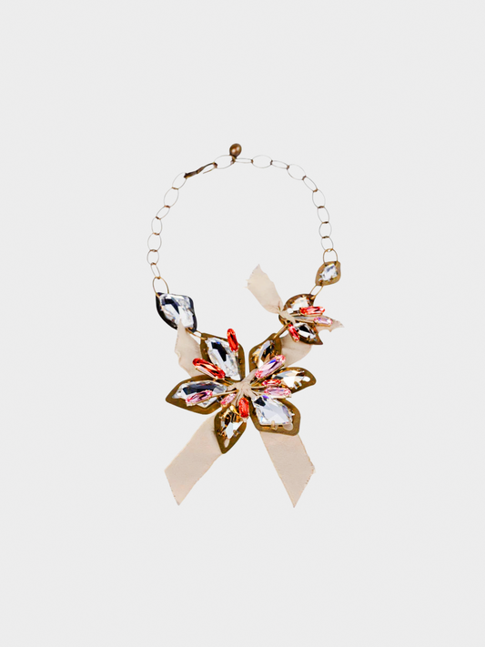 Lanvin 2009 Crystal Flower Ribbon Necklace