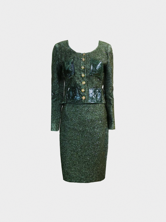 Christian Lacroix 1995 Green Tweed Python Suit Set