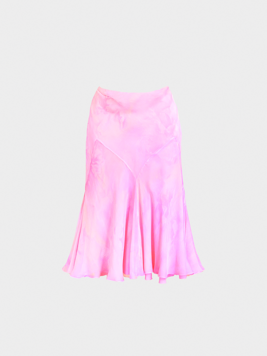 La Perla 2000s Pink Silk Tie-Dye Midi Skirt