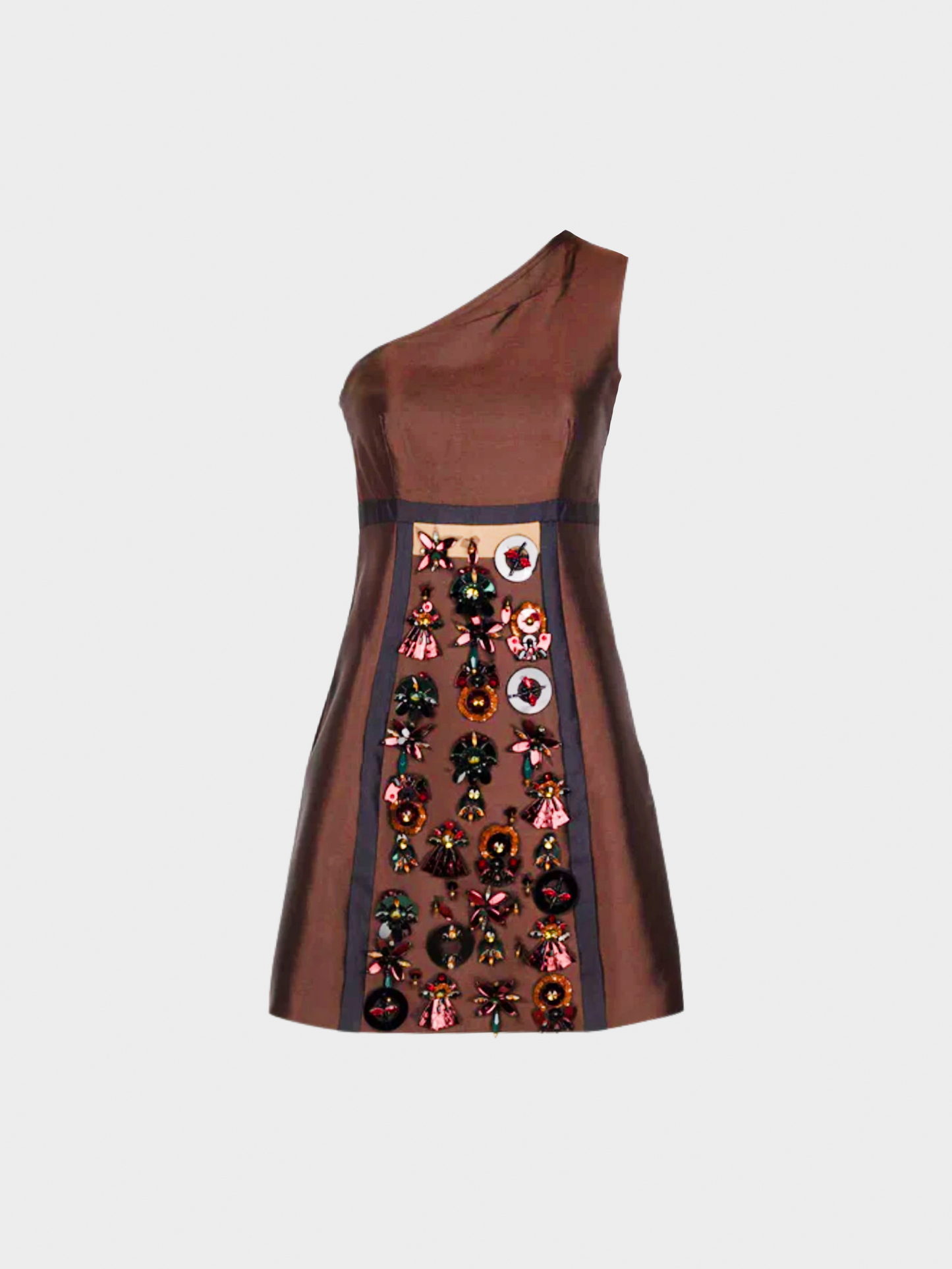 Prada SS 2005 Brown Majestic Silk Embellished Mini Dress