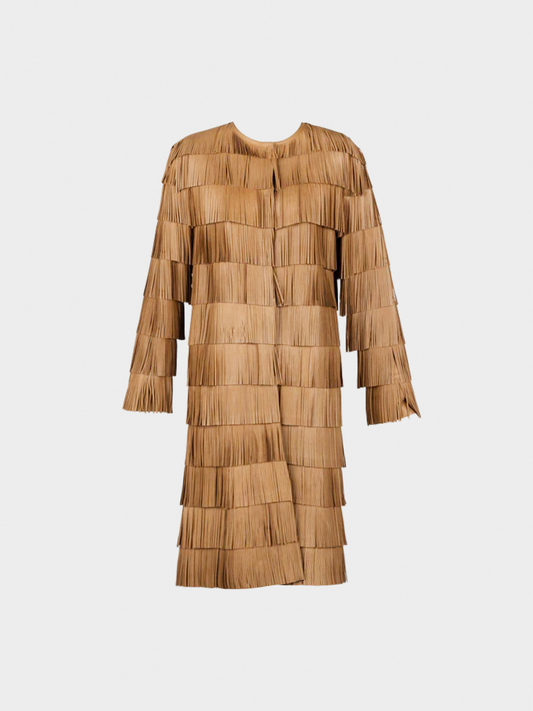 Prada SS 2007 Runway Brown Leather Fringe Coat