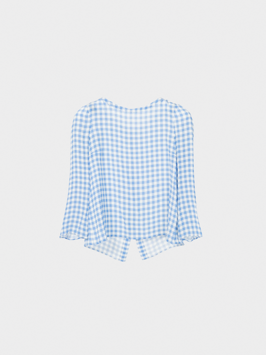 Prada AW 2013 Blue Gingham Silk Crepe Blouse