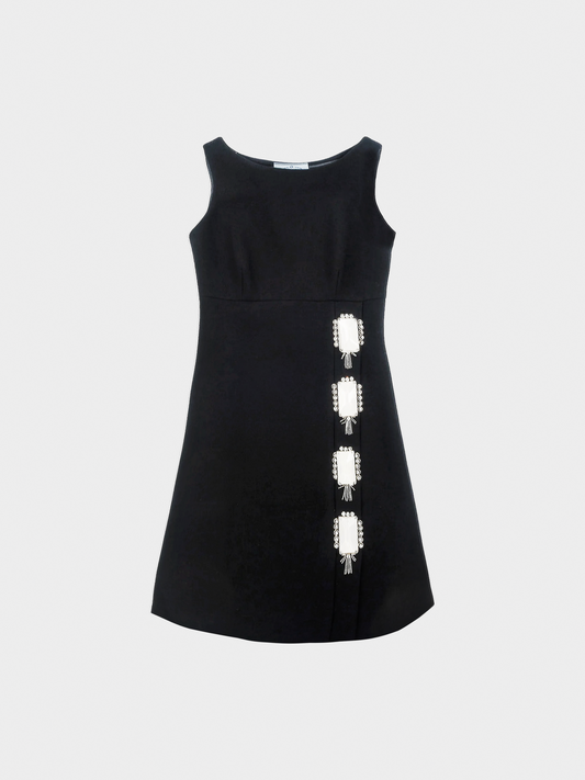 Prada AW 2012 Black Wool-Crepe Crystal-Embellished Dress