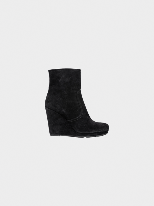 Prada 2000s Black Suede Wedge Booties