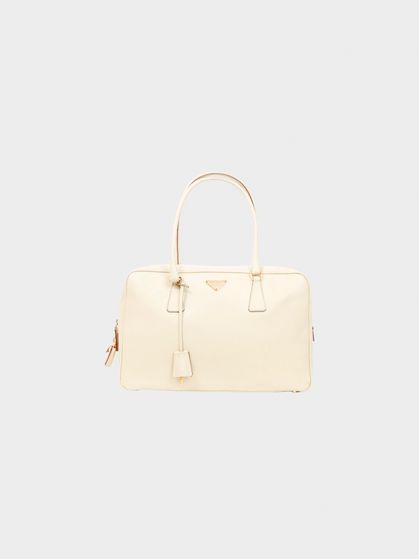 Prada 2010s Bauletto Cream Saffiano Leather Handbag