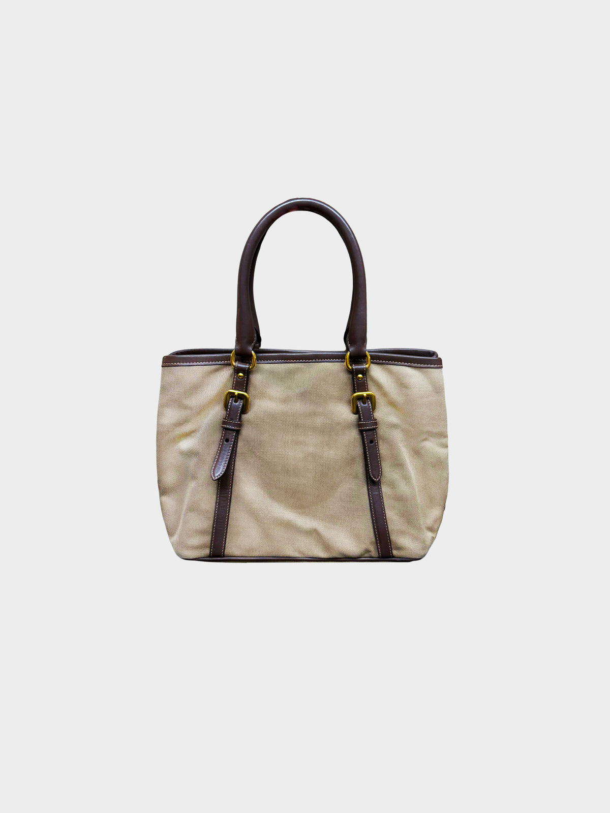 Prada 2014 Brown Jacquard Logo Canvas and Leather Handbag