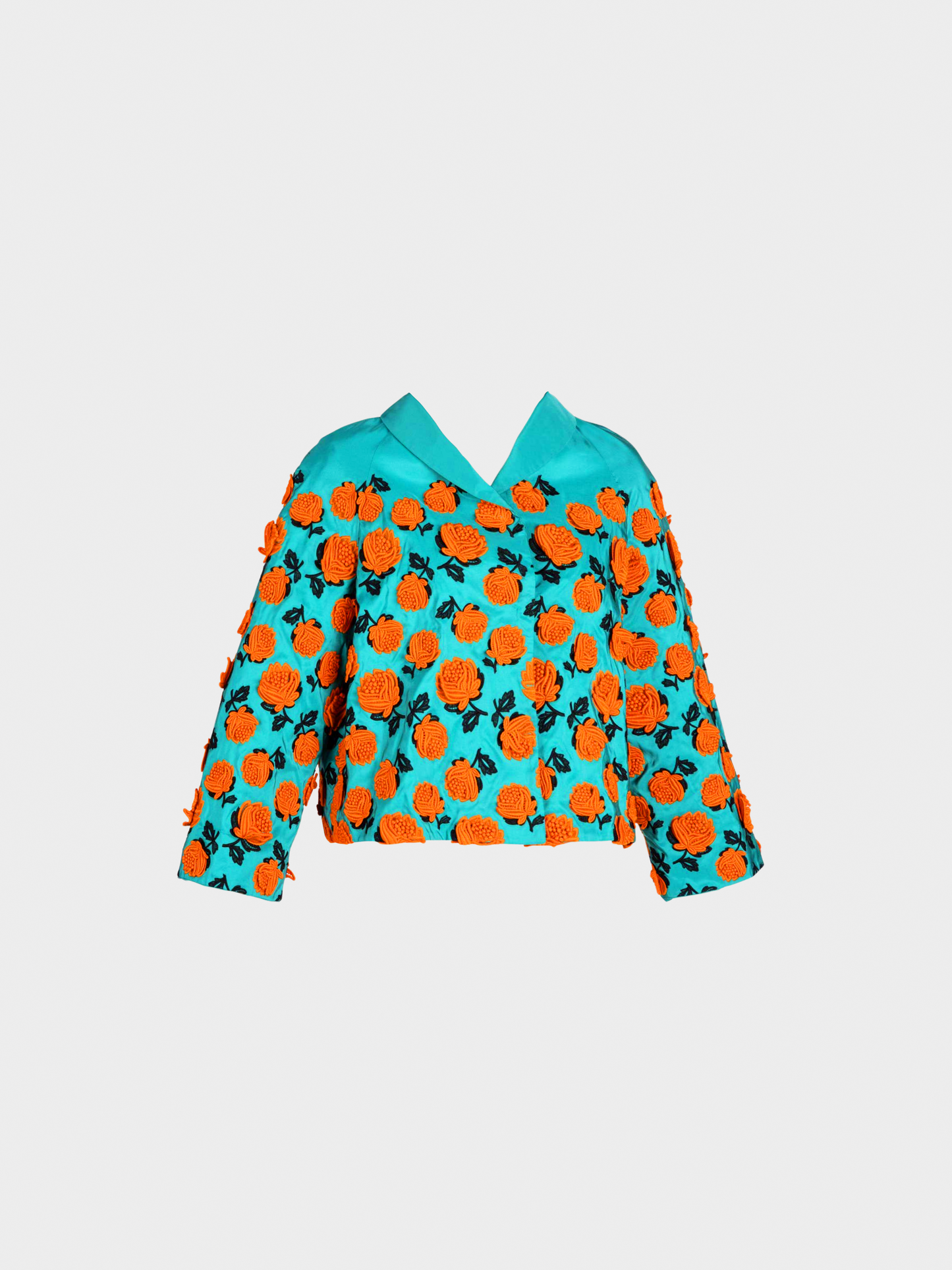 Prada SS 2012 Turquoise Silk Taffeta Floral Applique Jacket