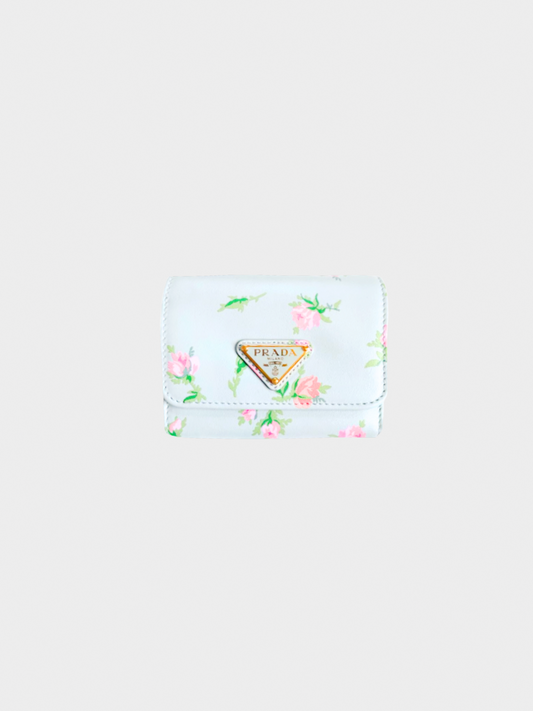 Prada 2010s Baby Blue Floral Bifold Wallet