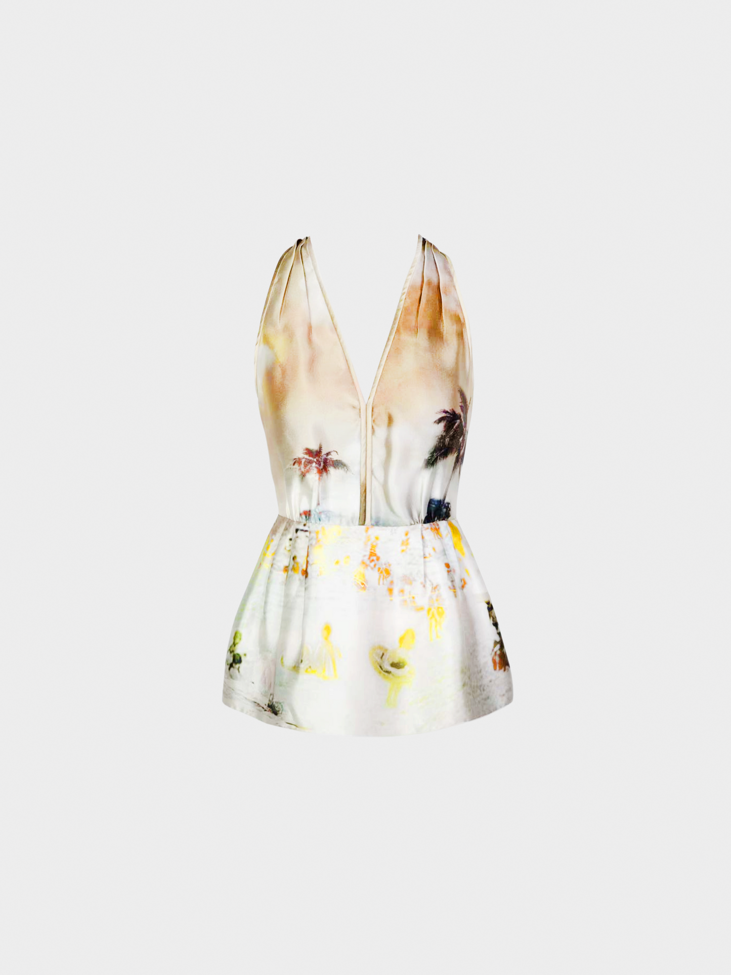 Prada SS 2010 Runway Silk Beach Print Plunge Neck Top
