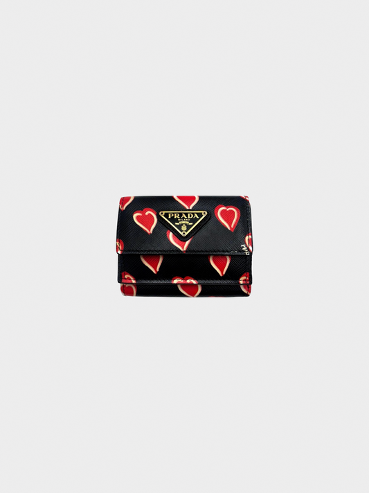 Prada 2000s Black Saffiano Leather Triple Wallet