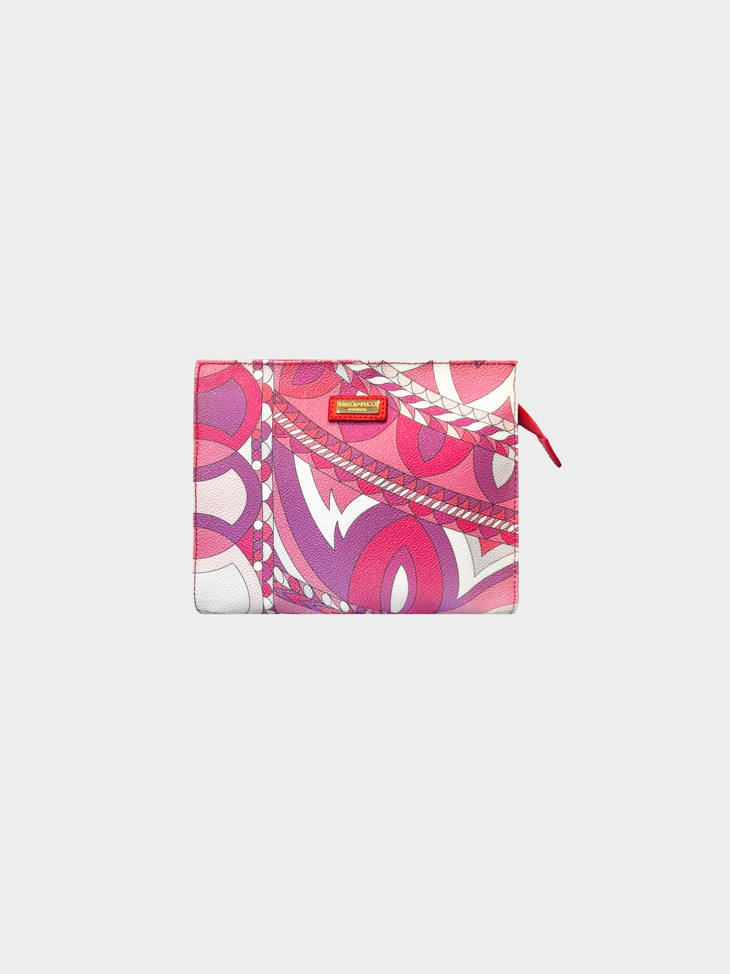 Emilio Pucci 2000s Pink and Purple Abstract Floral Print Leather Pouch