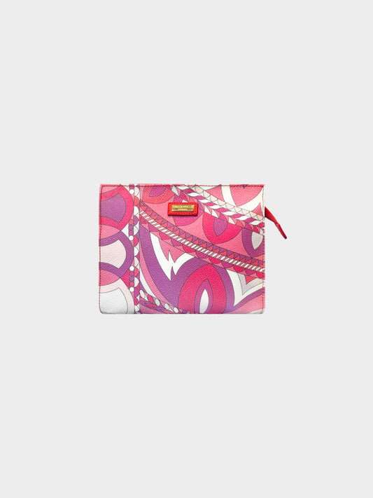 Emilio Pucci 2000s Pink and Purple Abstract Floral Print Leather Pouch