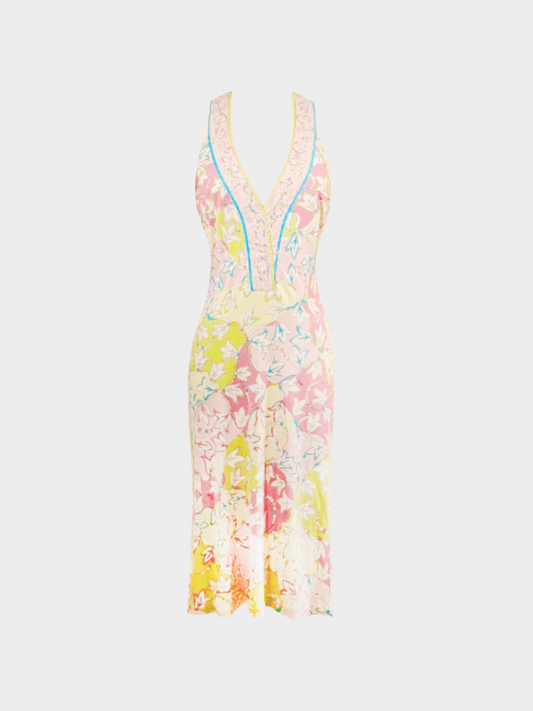 Emilio Pucci 2000s Pink Floral V-neckline Dress