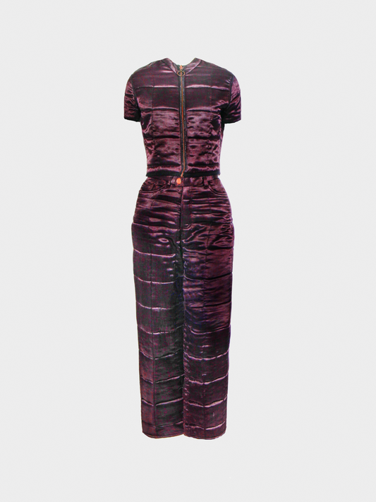 Jean Paul Gaultier FW 1995-1996 Aubergine Satin Top and Trouser Set