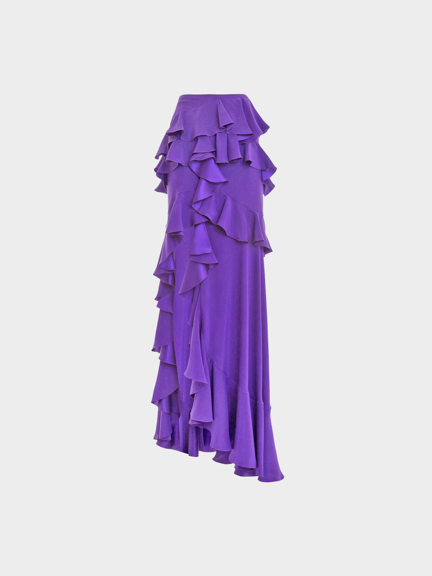 Roberto Cavalli 2000s Purple Silk Satin Ruffled Flounce Long Skirt