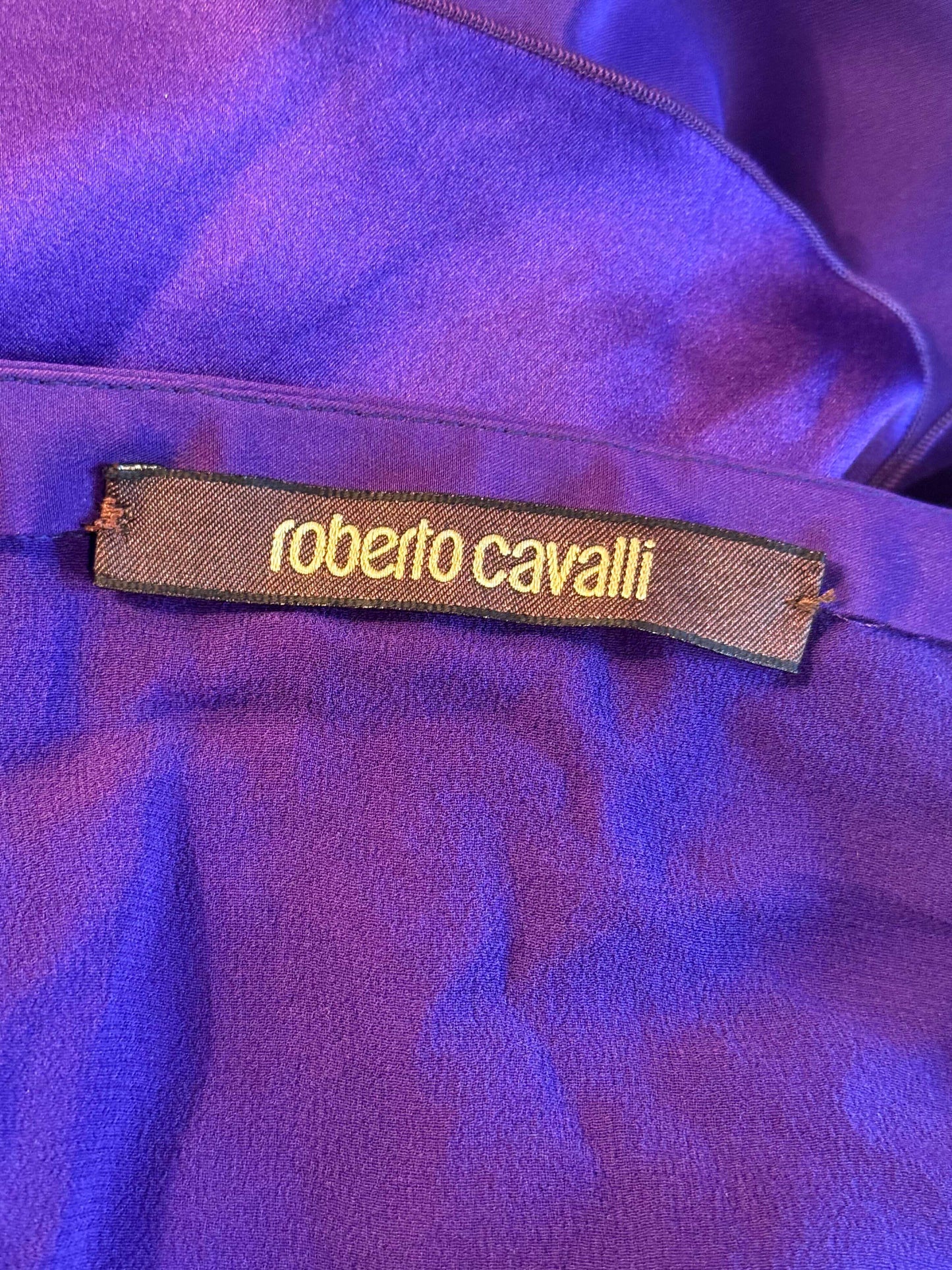 Roberto Cavalli 2000s Purple Silk Satin Ruffled Flounce Long Skirt