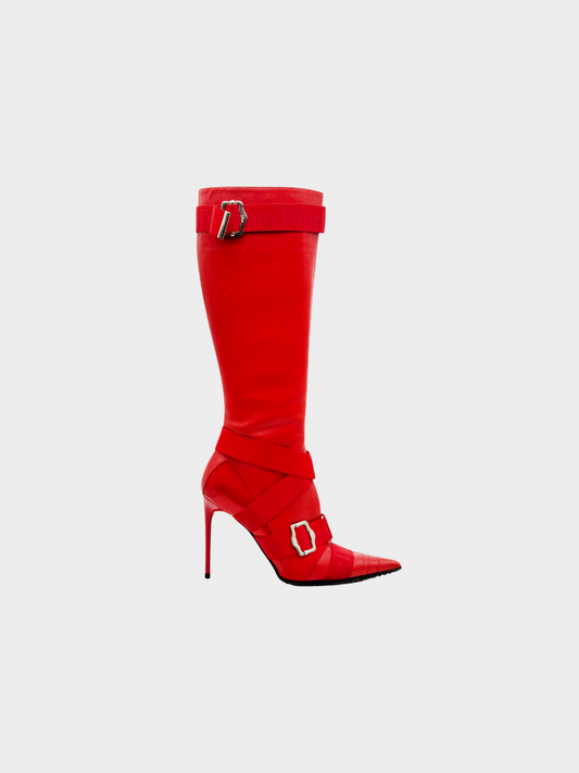 Christian Dior FW 2004 Red Strap Boots