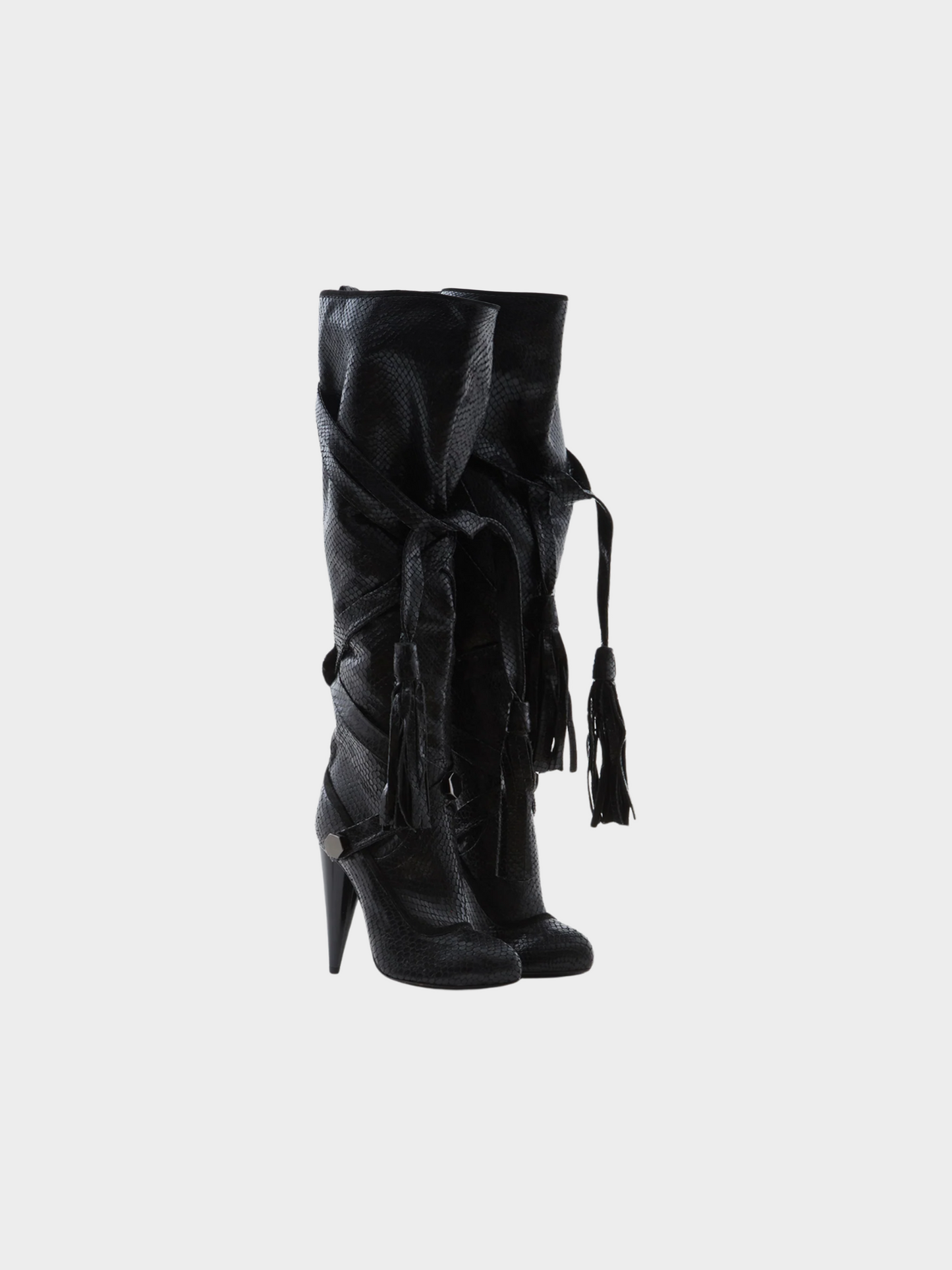 John Galliano 20000s Black Snakeskin Cone Heel Boots