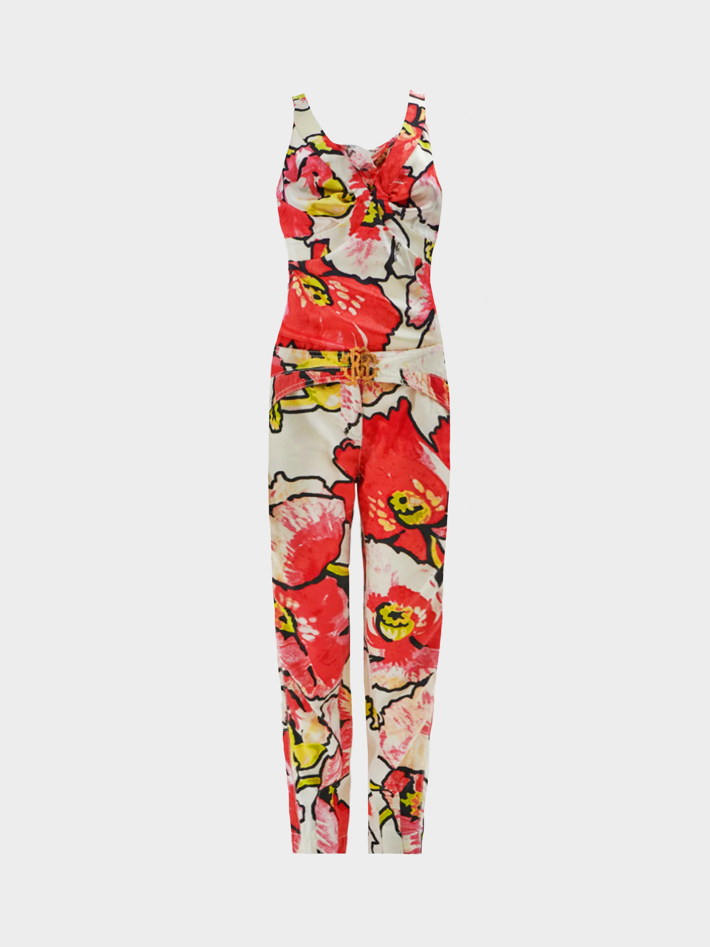 Roberto Cavalli SS 2005 Red Floral Print Top and Pants Set