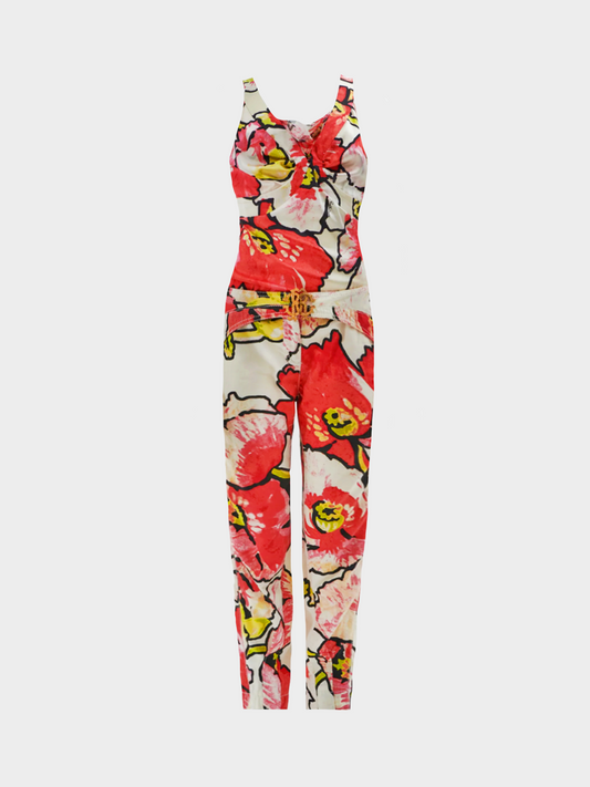 Roberto Cavalli SS 2005 Red Floral Print Top and Pants Set