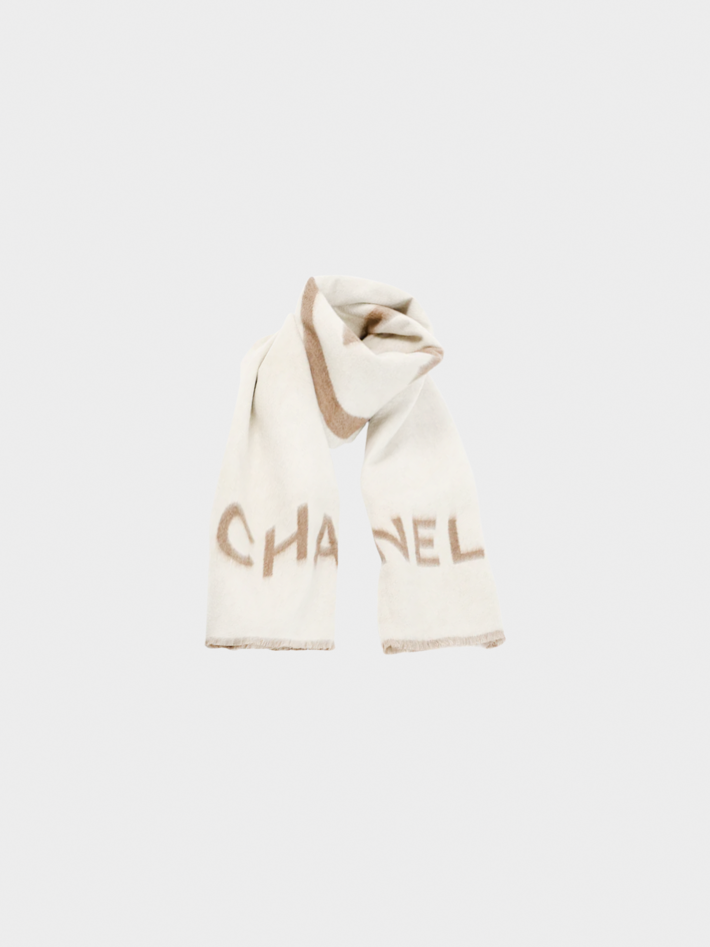 Chanel 2020s Brown and White Two-Tone Cashmere CC Logo Blank Shawl