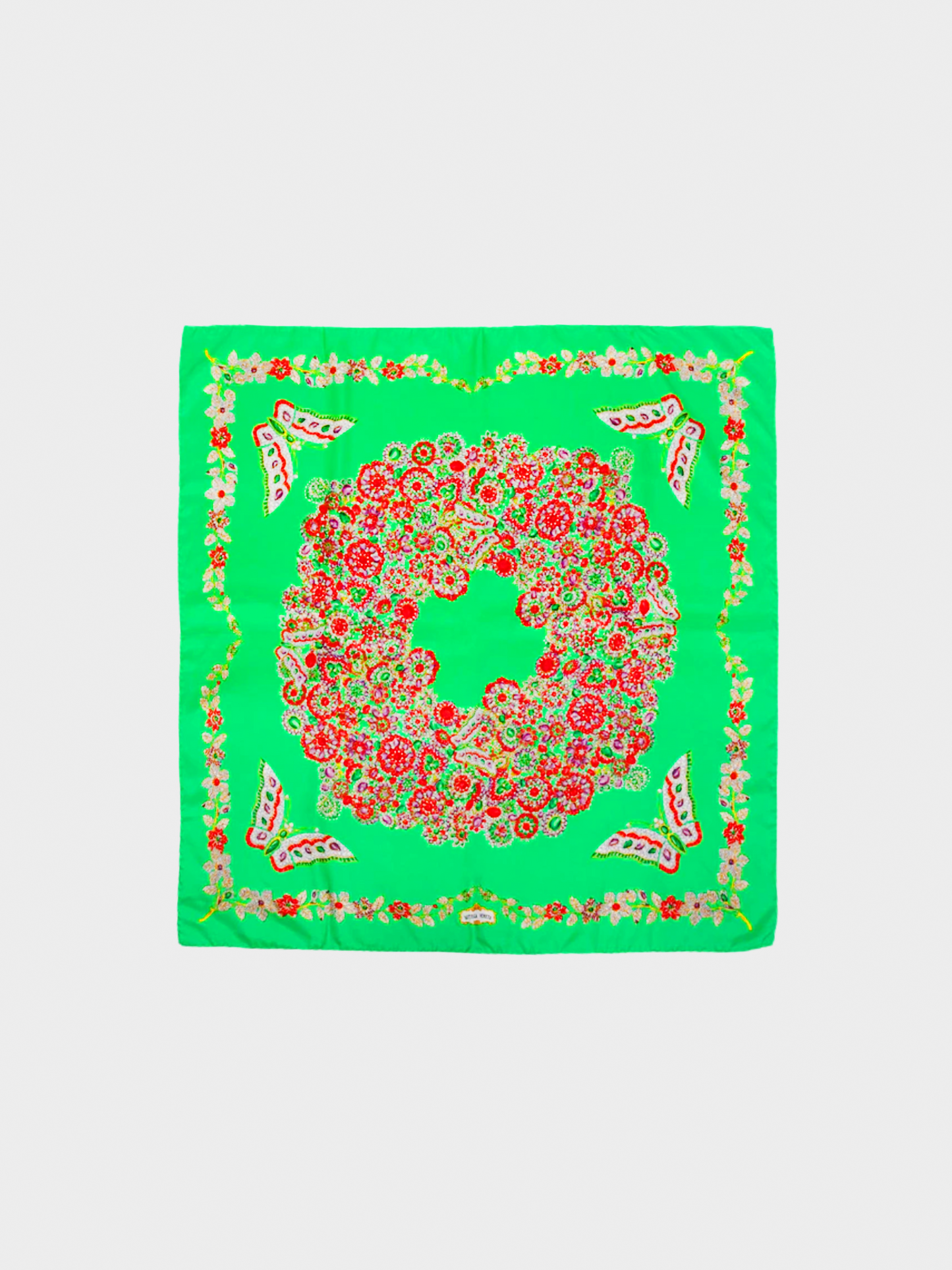 Bottega Veneta 1970s Green Butterfly Jewel Scarf