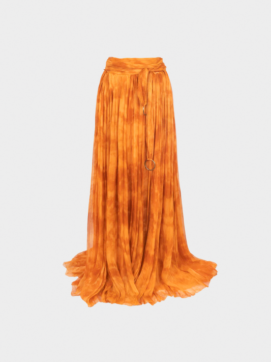 Roberto Cavalli 2000s Orange Cotton Tie-Dye Floor Length Skirt