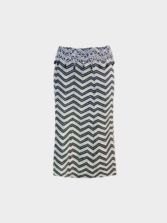 Chanel FW 2002 Black and White Tweed Midi Skirt
