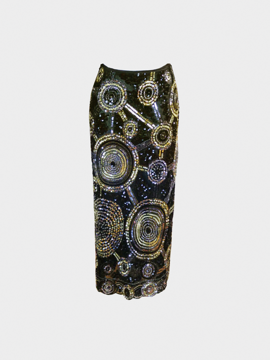 Valentino 2000s Rare Black Mesh Embellished Skirt