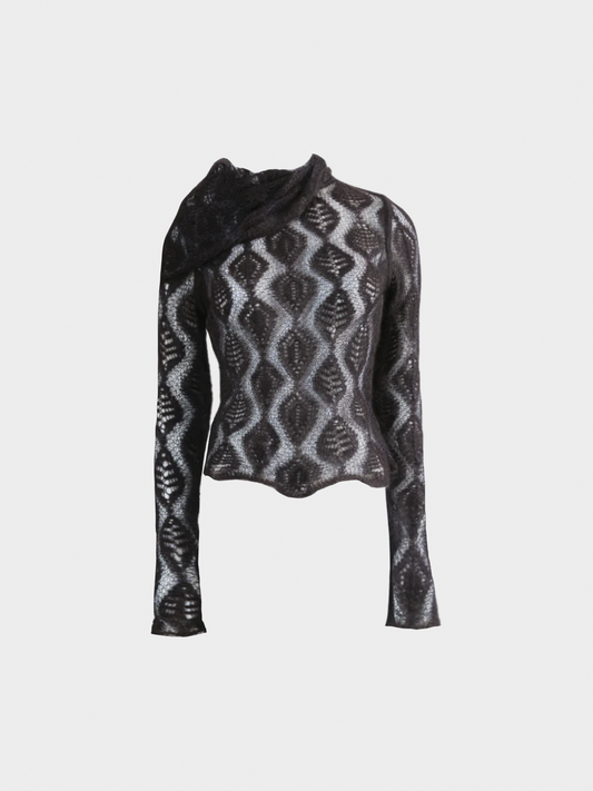 John Galliano 2000s Brown Cashmere Long Sleeve Knit Top