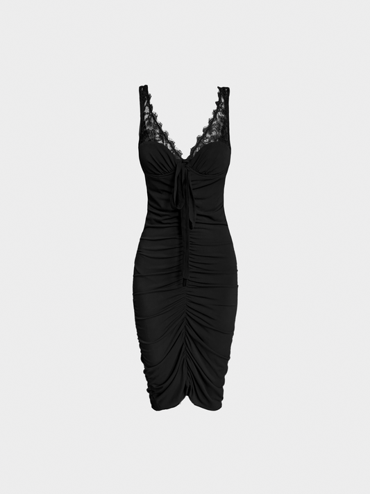 Emanuel Ungaro Fuchsia 2000s Black Ruched Midi Dress