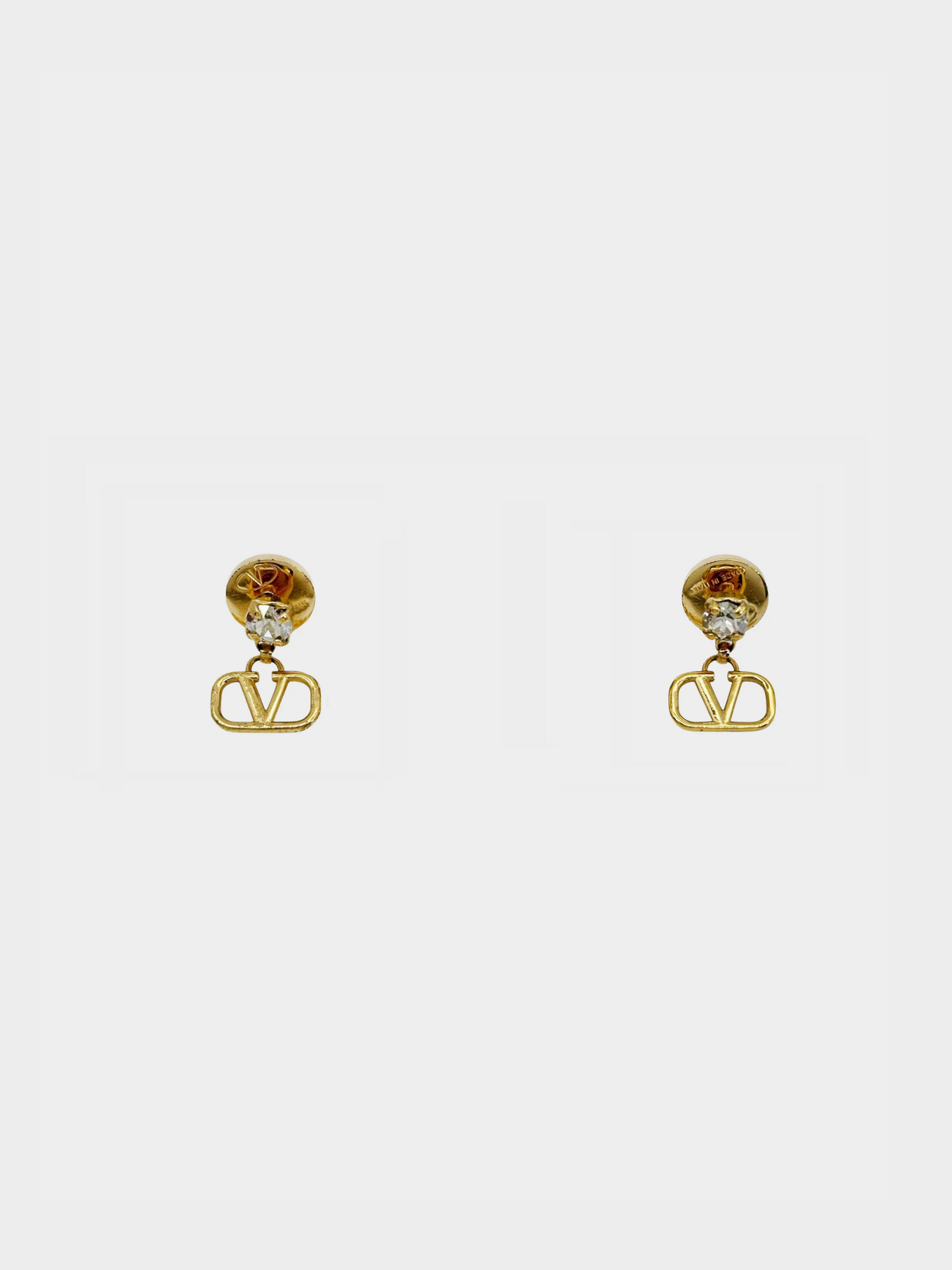 Valentino 2010s Gold Rhinestone V Logo Signature Earrings