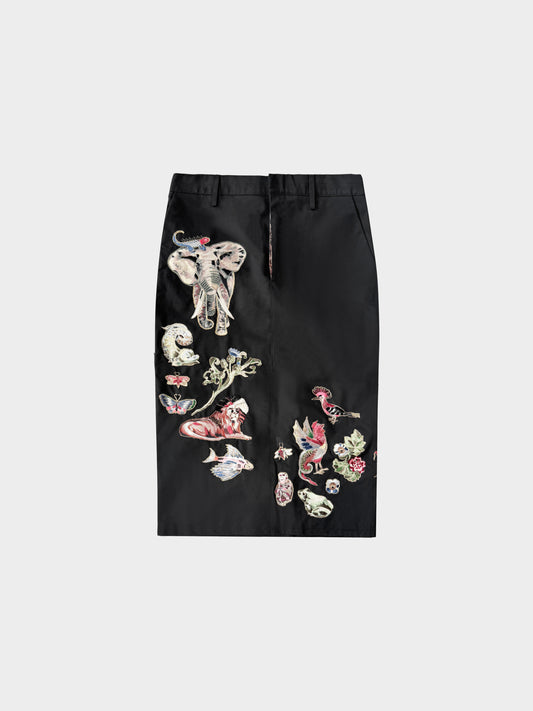 Valentino SS 2016 Black Cotton Animal Print Skirt