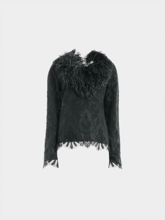Valentino 2000s Floral Lace Feather Sweater