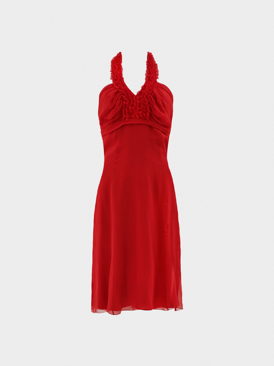 Valentino SS 2007 Red Halter Neck Chiffon Cocktail Dress